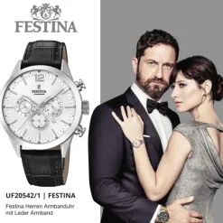 Festina Herren Armbanduhr Timeless Chronograph F20542/1 Leder schwarz UF20542/1