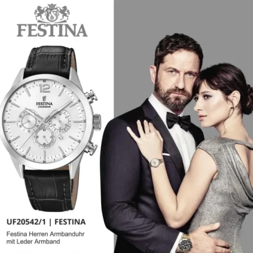 Festina Herren Armbanduhr Timeless Chronograph F20542/1 Leder schwarz UF20542/1