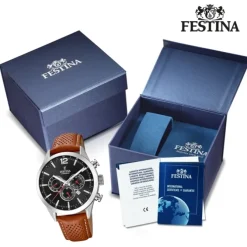 Festina Herren Armbanduhr Timeless Chronograph F20542/6 Leder braun UF20542/6