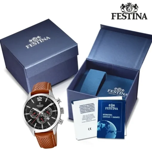 Festina Herren Armbanduhr Timeless Chronograph F20542/6 Leder braun UF20542/6