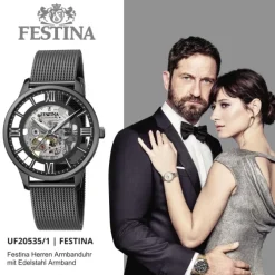 Festina Herren Armbanduhr Automatik F20535/1 Analog Edelstahl schwarz UF20535/1