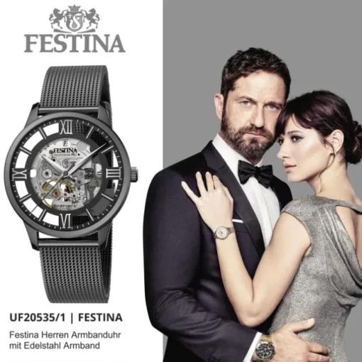 Festina Herren Armbanduhr Automatik F20535/1 Analog Edelstahl schwarz UF20535/1