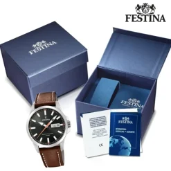 Festina Herren Armbanduhr Klassik F20358/2 Quarz Leder hellbraun UF20358/2