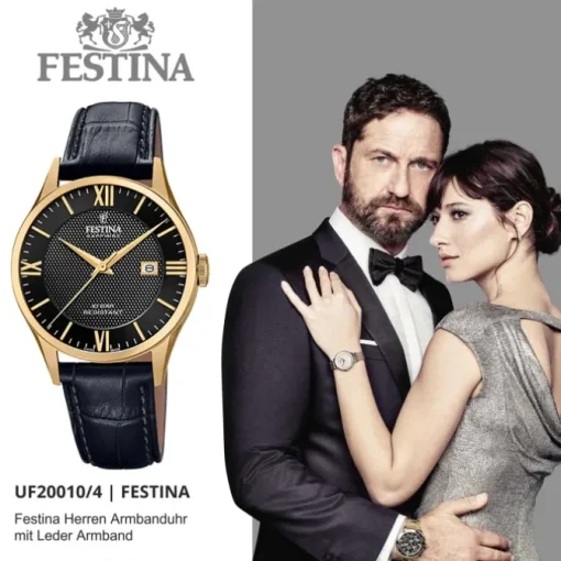 Festina Herren Armbanduhr Swiss Made F20010/4 Quarz Leder schwarz UF20010/4