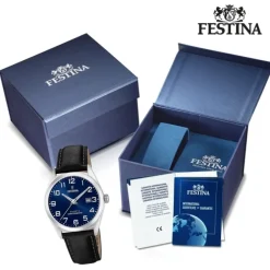 Festina Herren Armbanduhr Klassik F20446/2 Quarz Leder schwarz UF20446/2