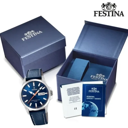 Festina Herren Armbanduhr Klassik F20358/3 Quarz Leder blau UF20358/3