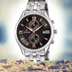 Festina Herren Armbanduhr Retro F6854/7 Quarz Edelstahl silber UF6854/7