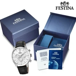 Festina Herren Armbanduhr Timeless Chronograph F20542/1 Leder schwarz UF20542/1