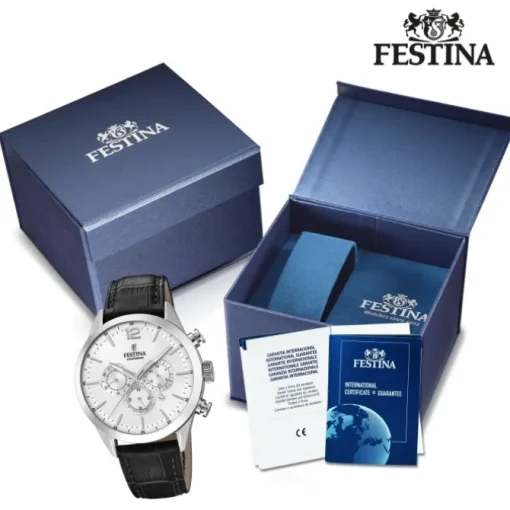 Festina Herren Armbanduhr Timeless Chronograph F20542/1 Leder schwarz UF20542/1