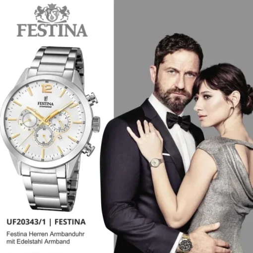Festina Herren Armbanduhr Time Chronograph F20343/1 Edelstahl silber UF20343/1