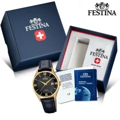 Festina Herren Armbanduhr Swiss Made F20010/4 Quarz Leder schwarz UF20010/4