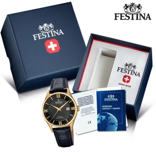 Festina Herren Armbanduhr Swiss Made F20010/4 Quarz Leder schwarz UF20010/4