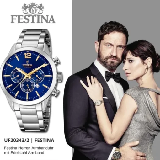 Festina Herren Armbanduhr Time Chronograph F20343/2 Edelstahl silber UF20343/2