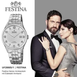 Festina Herren Armbanduhr Swiss Made F20005/1 Quarz Edelstahl silber UF20005/1