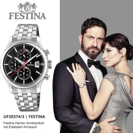 Festina Herren Armbanduhr Time Chronograph F20374/3 Quarz Stahl silber UF20374/3