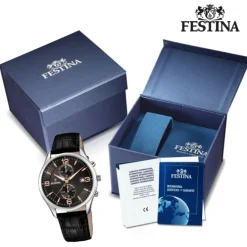 Festina Herren Armbanduhr Retro F6855/7 Quarz Leder schwarz UF6855/7
