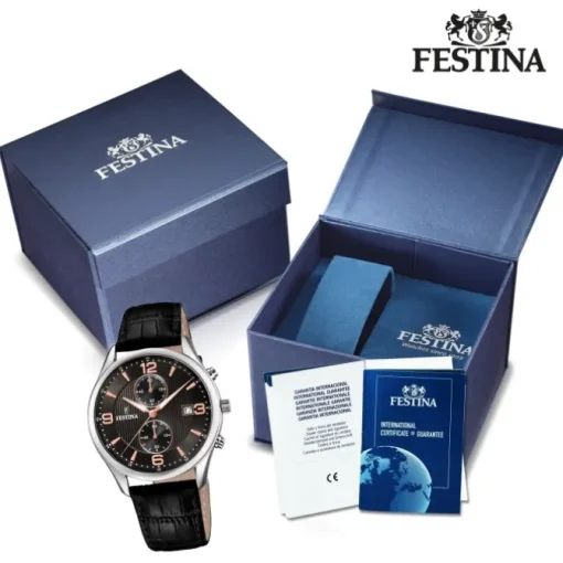 Festina Herren Armbanduhr Retro F6855/7 Quarz Leder schwarz UF6855/7