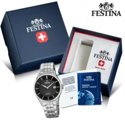 Festina Herren Armbanduhr Swiss Made F20005/4 Quarz Edelstahl silber UF20005/4