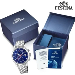 Festina Herren Armbanduhr Time Chronograph F20374/2 Quarz Stahl silber UF20374/2