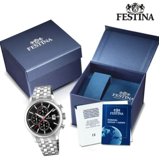 Festina Herren Armbanduhr Time Chronograph F20374/3 Quarz Stahl silber UF20374/3