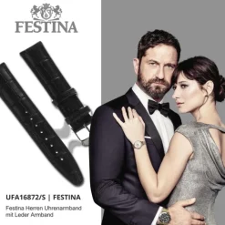 Festina Herren Uhrenarmband 21mm Leder-Band schwarz für Festina F16872 F16871 UFA16872/S