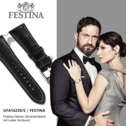Festina Herren Uhrenarmband 28mm Leder-Band schwarz für Festina UFA16235/S