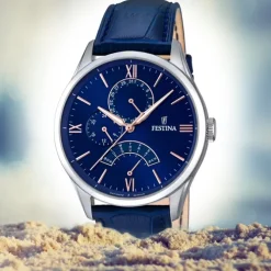 FESTINA Herren-Armbanduhr Retrograde Analog Quarz Leder blau UF16823/3