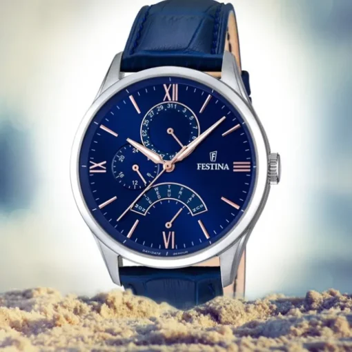 FESTINA Herren-Armbanduhr Retrograde Analog Quarz Leder blau UF16823/3