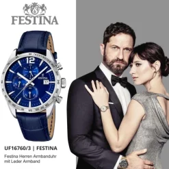FESTINA Herren-Armbanduhr Sport Chronograph analog Quarz Leder UF16760/3