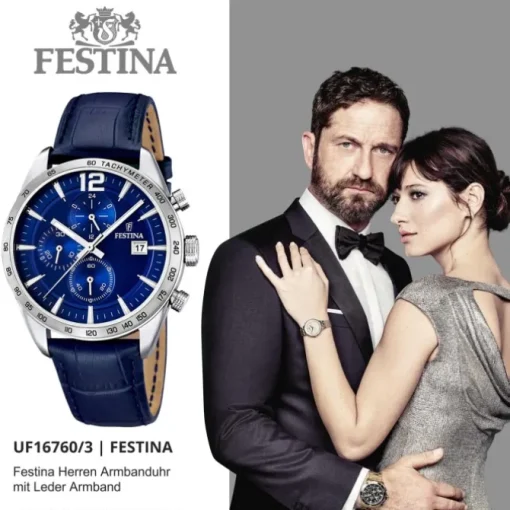 FESTINA Herren-Armbanduhr Sport Chronograph analog Quarz Leder UF16760/3