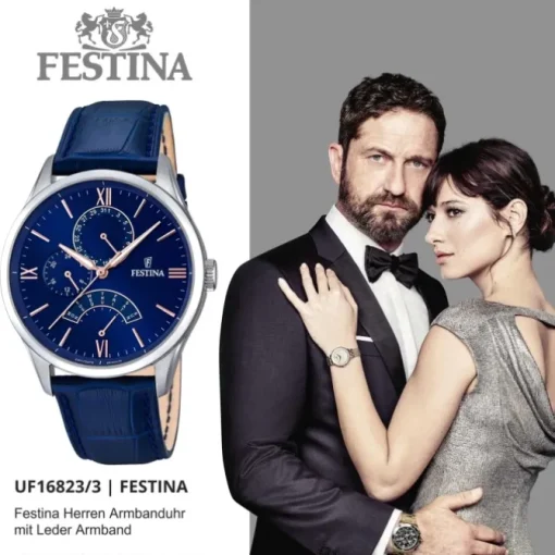 FESTINA Herren-Armbanduhr Retrograde Analog Quarz Leder blau UF16823/3