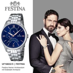 FESTINA Herren-Armbanduhr Retrograde Analog Quarz Edelstahl silber UF16822/3
