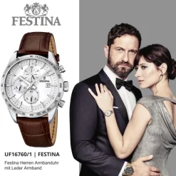 FESTINA Herren-Armbanduhr Sport Chronograph analog Quarz Leder UF16760/1