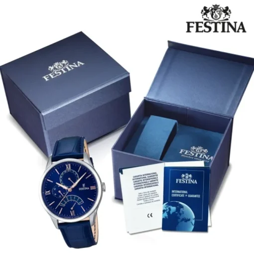 FESTINA Herren-Armbanduhr Retrograde Analog Quarz Leder blau UF16823/3