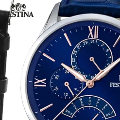 Festina Herrenuhr Analog-Quarz blau plus Lederarmband schwarz USF16823/3