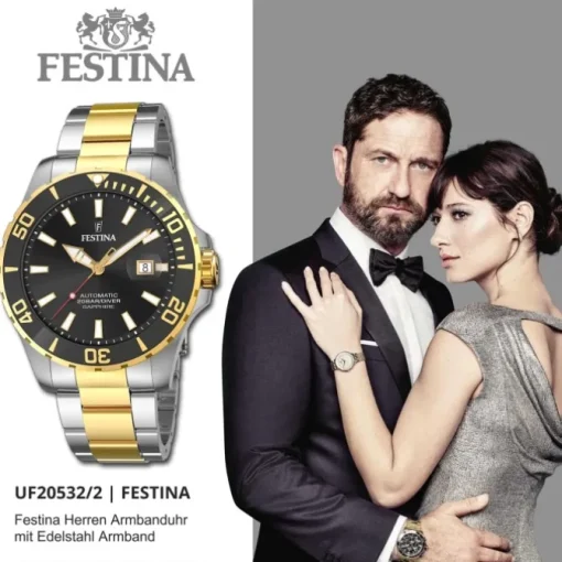 Festina Herrenuhr Automatik F20532/2 Armbanduhr Edelstahl silber gold UF20532/2