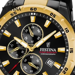 Festina Herrenuhr Chronograph Sport Armbanduhr Edelstahl schwarz gold UF20563/1
