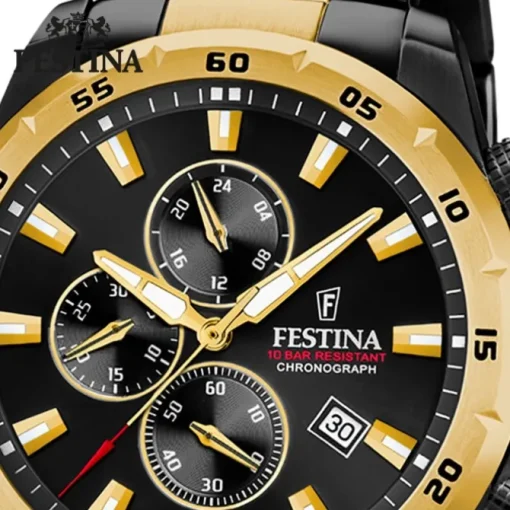 Festina Herrenuhr Chronograph Sport Armbanduhr Edelstahl schwarz gold UF20563/1