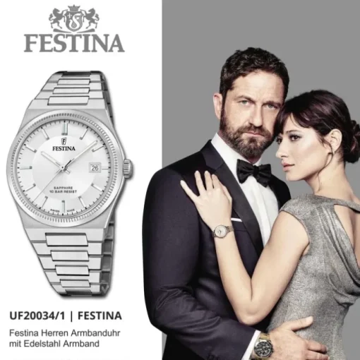 Festina Herrenuhr Edelstahl silber Festina Swiss made Armbanduhr UF20034/1