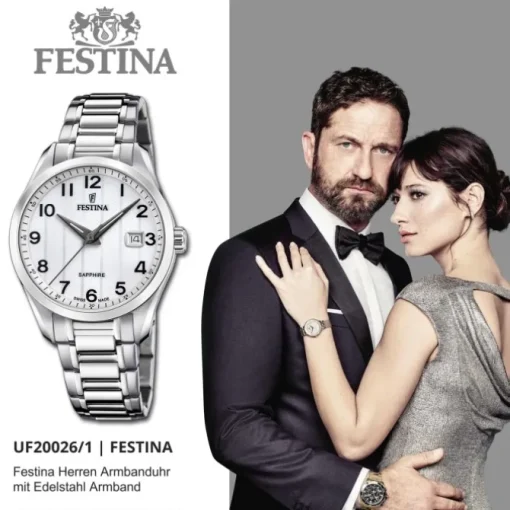 Festina Herrenuhr Edelstahl silber Festina Swiss made Armbanduhr UF20026/1