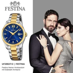Festina Herrenuhr Edelstahl silber gold Festina Swiss made Armbanduhr UF20027/2