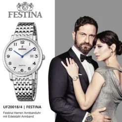 Festina Herrenuhr Edelstahl silber Festina Swiss made Armbanduhr UF20018/4