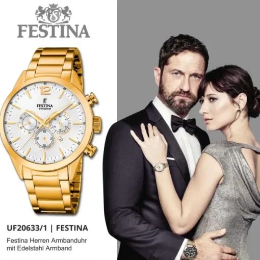 Festina Herrenuhr Edelstahl gold Timeless Chronograph Armbanduhr UF20633/1