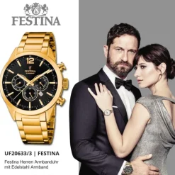 Festina Herrenuhr Edelstahl gold Timeless Chronograph Armbanduhr UF20633/3