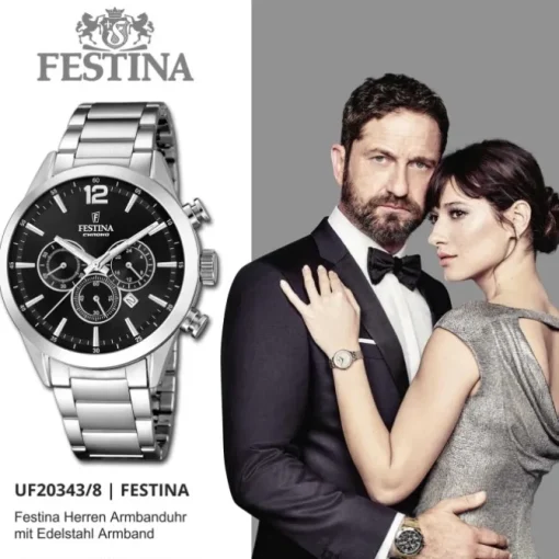 Festina Herrenuhr Edelstahl silber Timeless Chronograph Armbanduhr UF20343/8