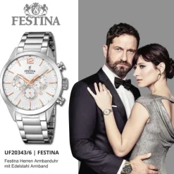 Festina Herrenuhr Edelstahl silber Timeless Chronograph Armbanduhr UF20343/6