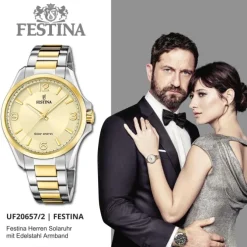 Festina Herrenuhr Edelstahl silber gold Festina Solar Energy Solaruhr UF20657/2