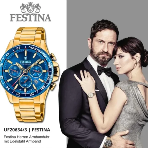 Festina Herrenuhr Edelstahl gold Timeless Chronograph Armbanduhr UF20634/3