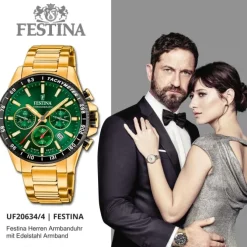 Festina Herrenuhr Edelstahl gold Timeless Chronograph Armbanduhr UF20634/4