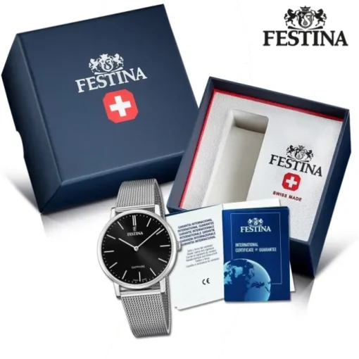 Festina Herrenuhr Edelstahl silber Festina Swiss Made Armbanduhr UF20014/3